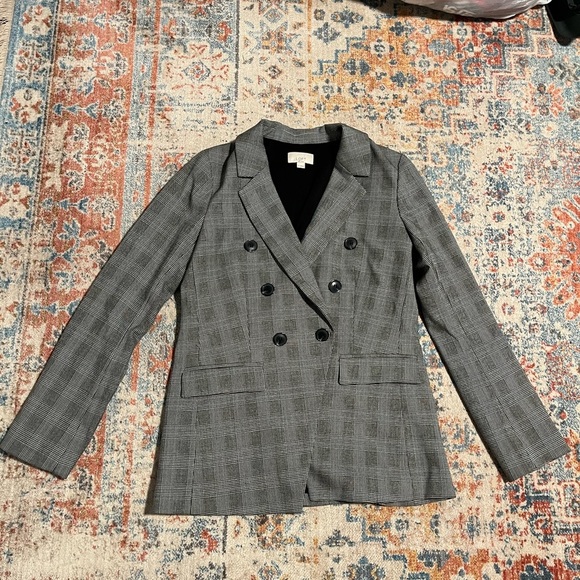 Loft grey plaid double-breasted blazer - Picture 1 of 10